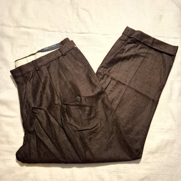 Nautica men's size 42 x 30 brown Brantley lined wool cuffed pants, NWT - Picture 1 of 11